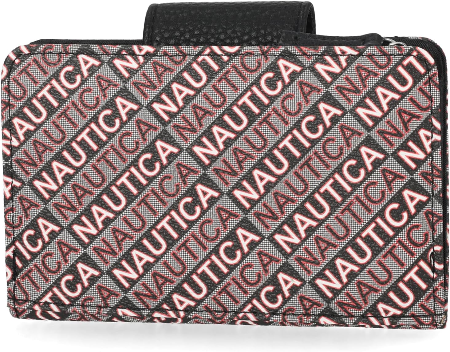 Nautica Womens, Close Reach Vegan Leather RFID Wallet, Small Credit Card Holder Purse with Zipper Coin Pocket and ID Window in Black Jacquard - Image 3