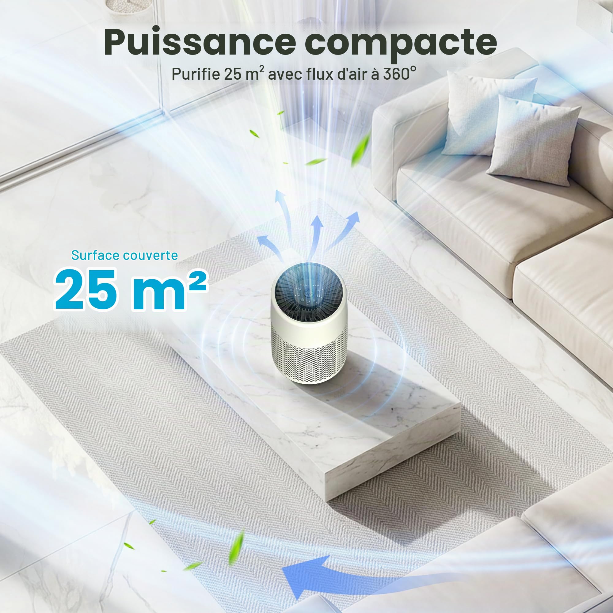 CHIVALZ Petit purificateur d'air 2588 crème avec filtre de rechange standard, purificateur d'air HEPA portable, 1 paquet