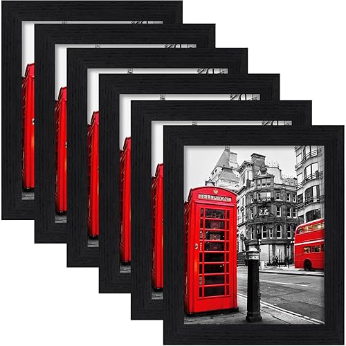 LANDNEOO 8x10 Picture Frame Black, [6 Pack] Woodgrain Wider Frames, Display Pictures 5x7 with Mat or 8x10 Without Mat, Picture Frames Collage Wall Decor or Table Top Display