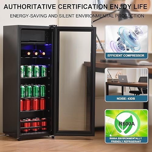 Miniatura 4 de AXUTL Refrigerador de puerta de vidrio con congelador, 160 latas, 4.5 pies cúbicos, refrigerador de bebidas pequeño, refrigerador de bebidas de vino