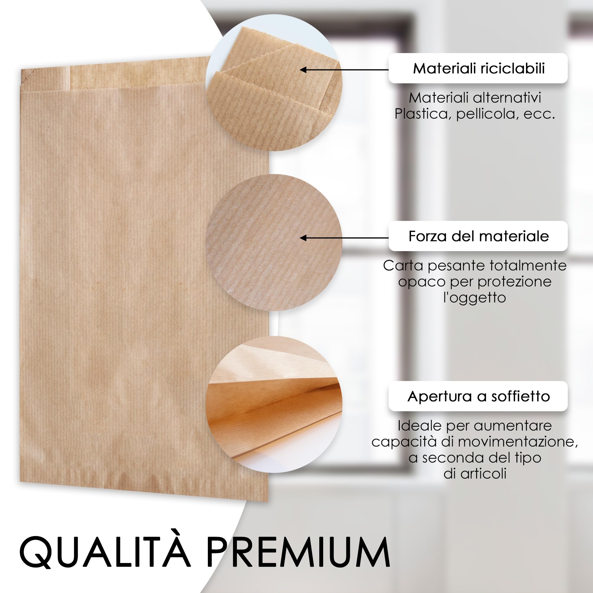 100 Sacchetti Di Carta Kraft 18+7x31cm - Per Panini, Regali