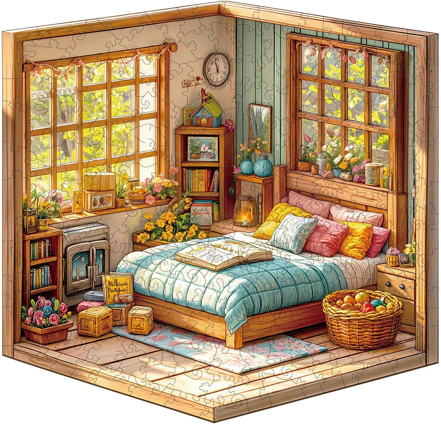 WOODBESTS Wooden Puzzles for Adults, 3D Visual Warm Room Wood Puzzle Adult, Unique Animal Shape Wooden Jigsaw Puzzles, Puzzle Game Gifts for Family Friends Birthday (200pcs, M-11.4 * 11in)