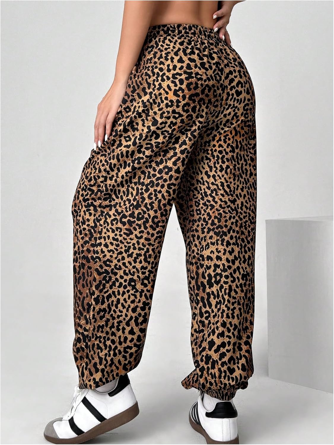 OYOANGLE Women's Leopard Print Drawstring Elastic Waist Jogger Pants Y2k Loose Casual Sweatpants - Image 2