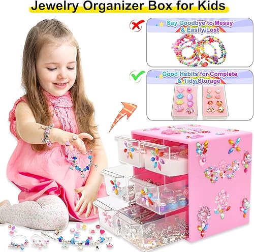 Miniatura 5 de Juguetes de joyería para niñas, juguetes para niñas de 6 a 8 años de edad, juego de joyas, collar de princesa, kit de pulseras encantadores anillos