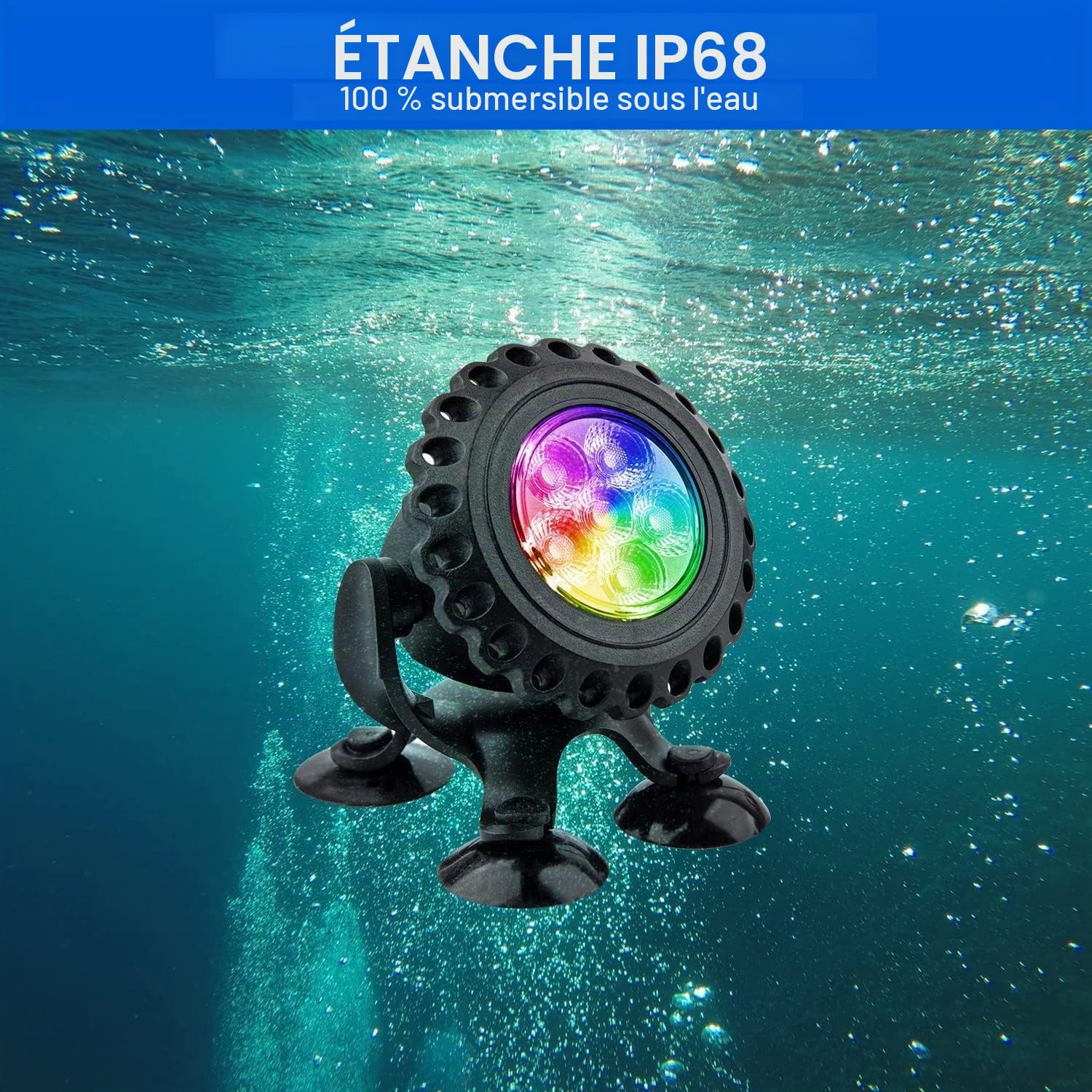 NATPOW Lumière LED Submersible RGB, 5V Couleur Changeante Projecteurs Application Bluetooth et Télécommande, IP68 Etanche Bassin Éclairage pour Aquarium, Jardin, Cour, Piscine, Fontaine, Étang, 6 en 1