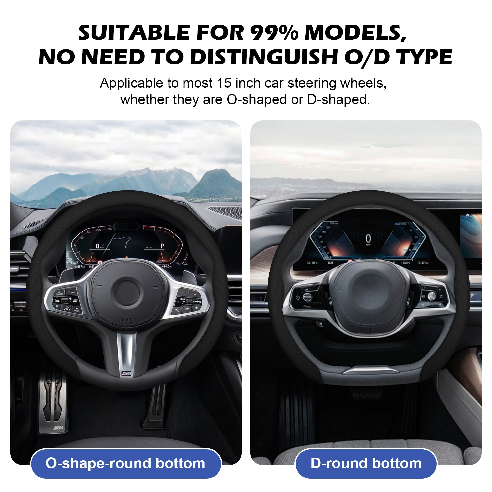 Frani Coprivolante in pelle nappa, universale, 38,1 cm, antiscivolo, traspirante, comoda impugnatura per auto, camion, SUV, antiscivolo, resistente, colore nero