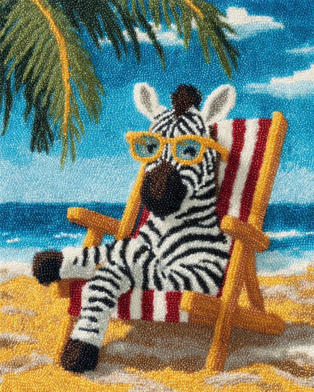 AMBATTERY Animal Tapestry Kit Zebras On The Beach DIY Crochet Kit Embroidery Set Rug Making Canvas Kits Needlework Crafts for Home Decor 33x45in