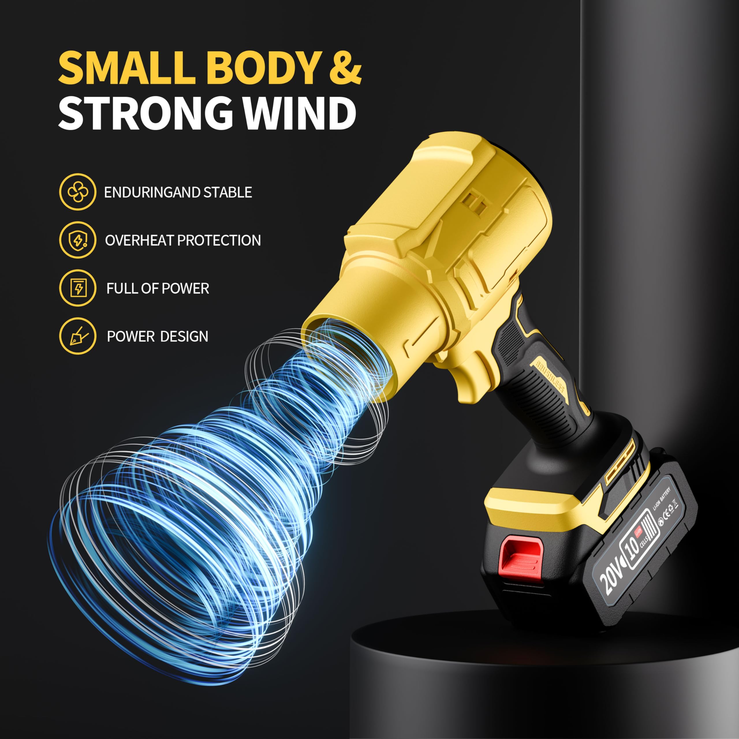 Soplador de hojas inalámbrico, soplador de hojas de mano de 600000 RPM con 2 baterías de 4.0 Ah y cargador, sopladores de hojas ligeros para limpieza de patio, cuidado del césped, hojas, polvo