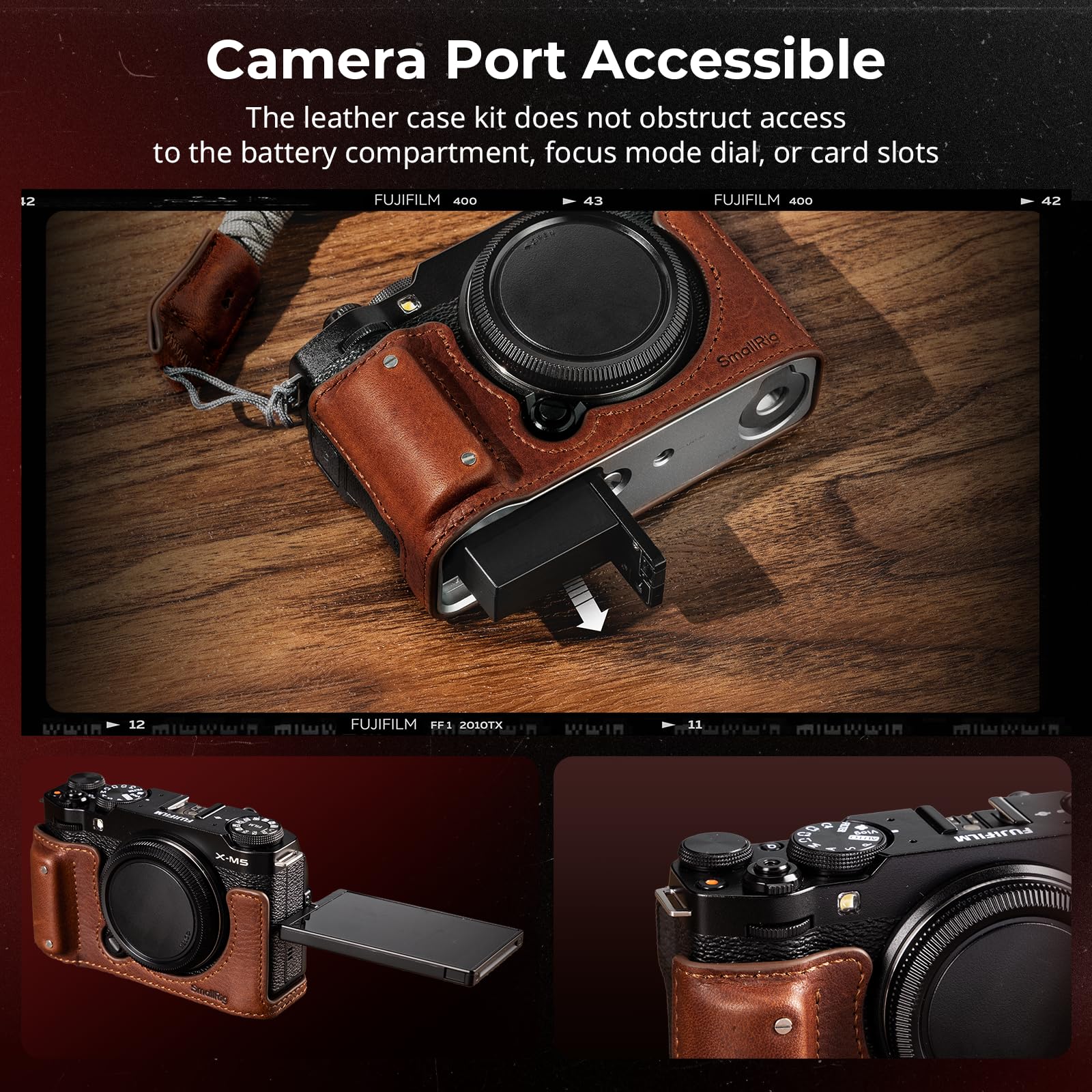 SMALLRIG X-M5 skórzane półetui zestaw do FUJIFILM X-M5, w tym skórzane półetui, pasek na nadgarstek, materiał z prawdziwej skóry, przenośny i chroniący (brązowy) - 4880, Brązowy, Praktyczny