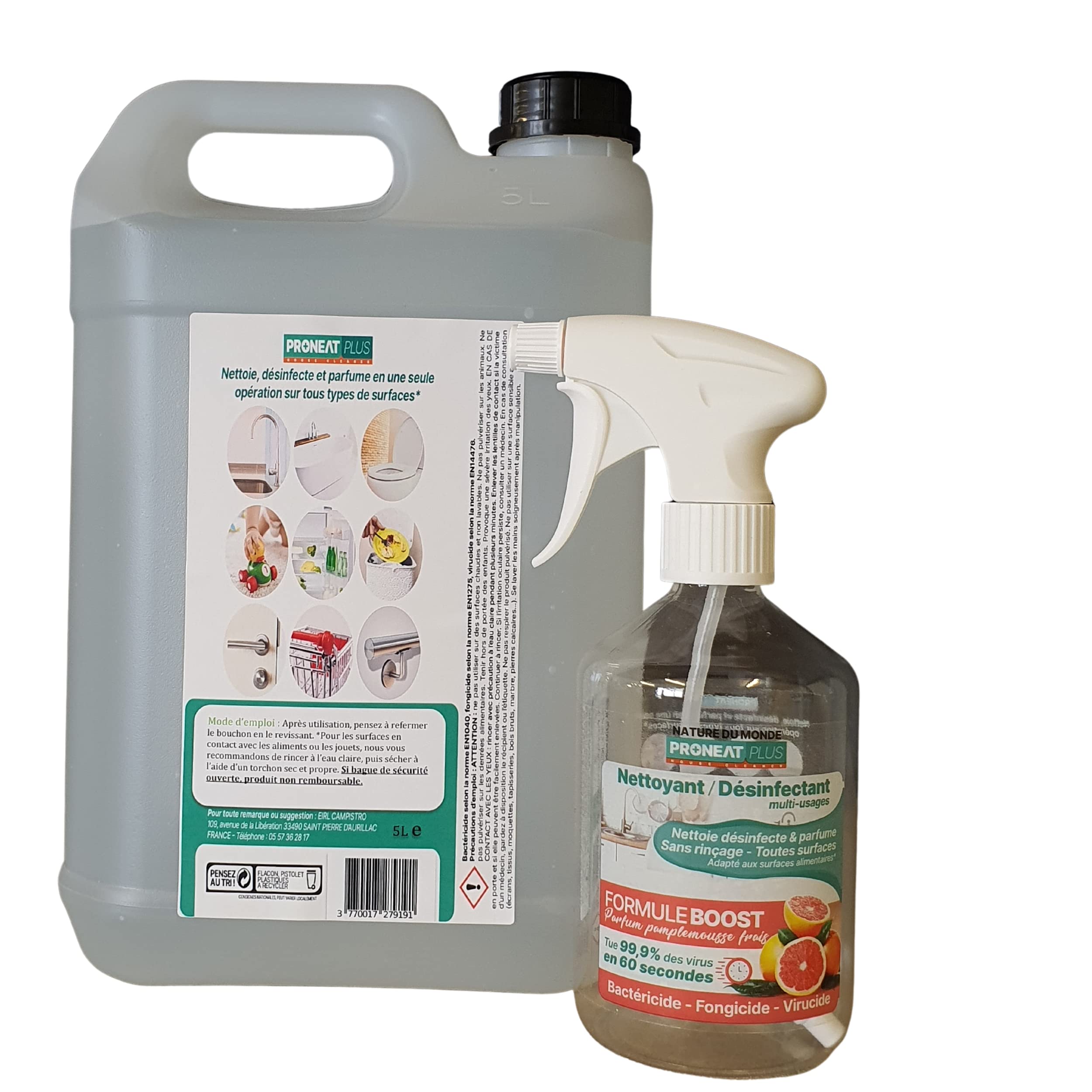 Image secondaire de NETTOYANT DESINFECTANT MULTI-USAGES - BACTERICIDE - VIRUCIDE - FONGICIDE 5Litres PARFUM PAMPLEMOUSSE FRAIS, ELIMINE 99,9% DES VI