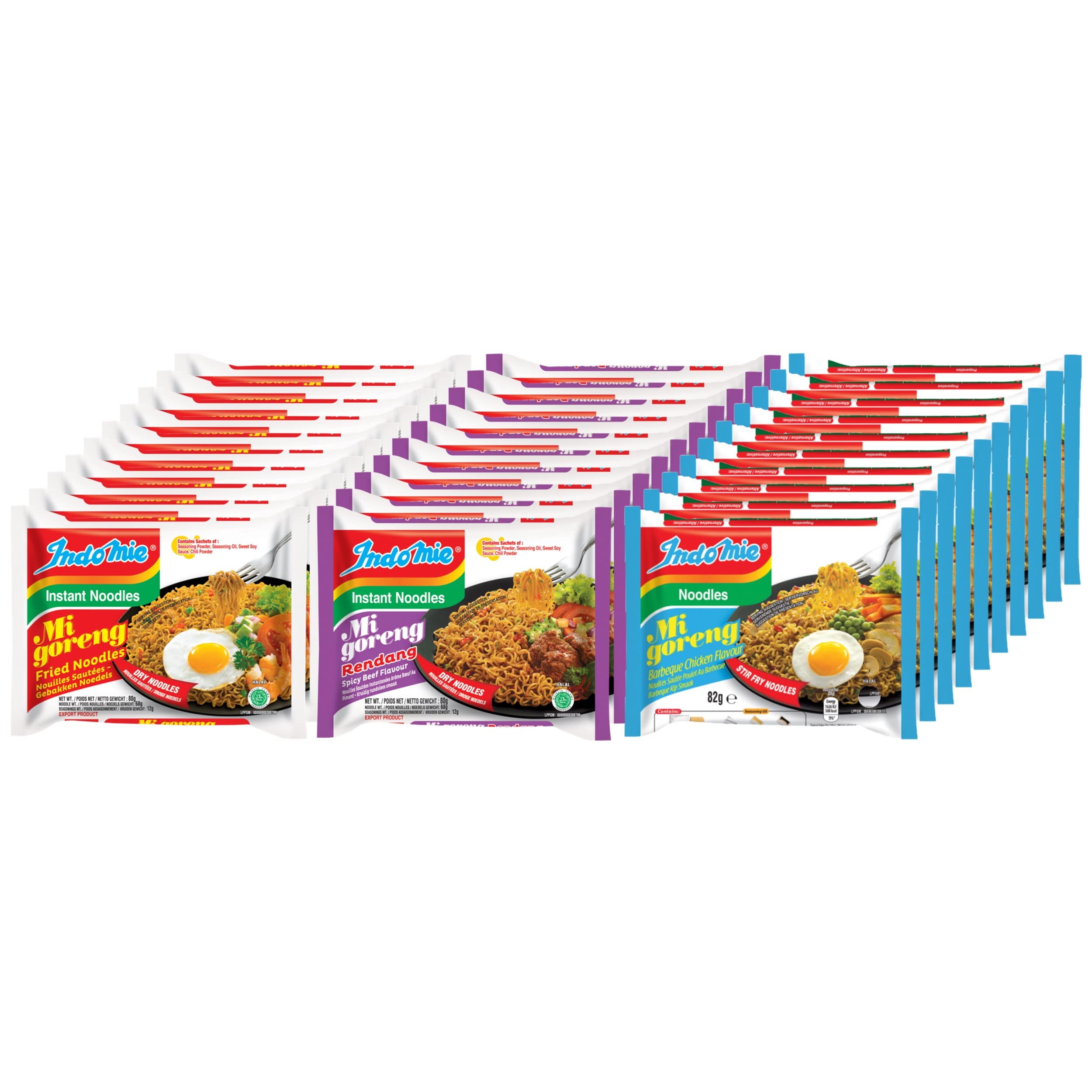 Indomie Instant Noodles, Custom 30-Pack / 3 Flavours x 10 Packets, 75