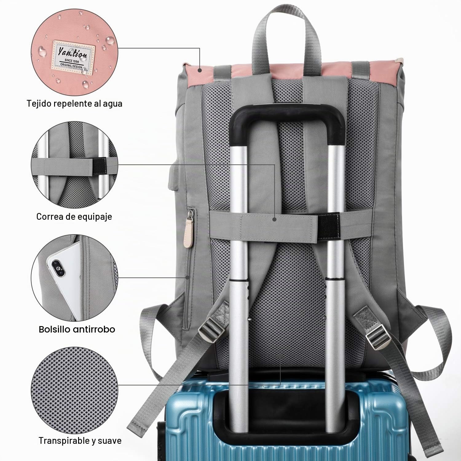 YAMTION Mochila para Mujer, Portátil 17 Pulgadas, Escolar Niña, Ordenador con USB