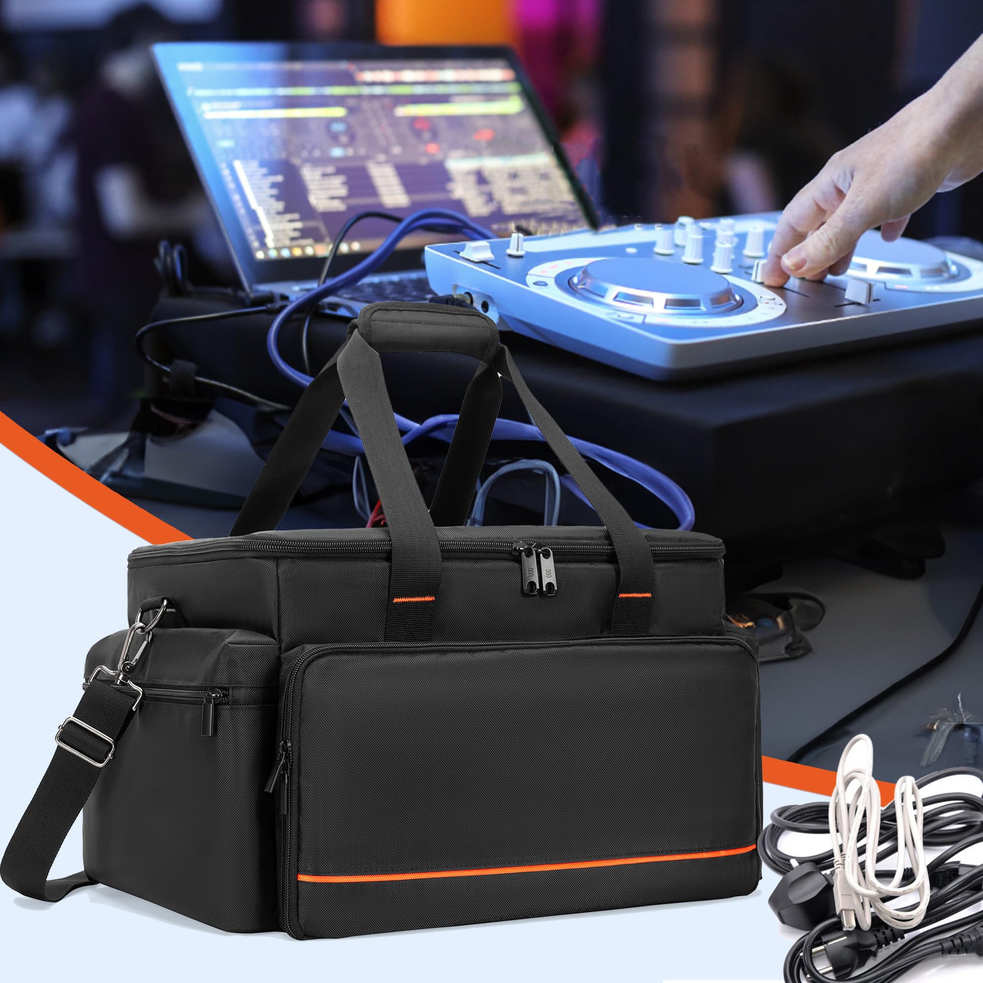 Trunab Bolsa Organizadora para Cables de DJ con Divisores Ajustables, Funda para Portátil de 15.6'', Bolsa de Transporte para Músicos Viajeros, Equipos de DJ, Instrumentos Musicales y Accesorios