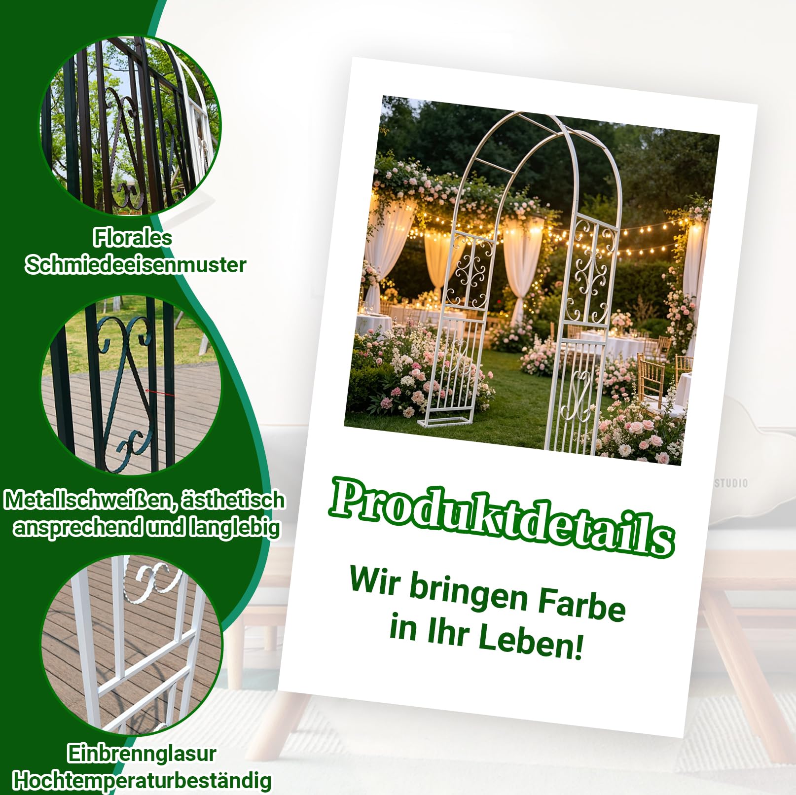 Rosenbogen,Gartenbogen aus Metall,Garten Dekoration mit Sockel, Tragbarer Blumengirlanden Rahmen für Party, Hochzeitsdekoration Outdoor(L180xW40xH230cm)