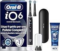 Oral-B iO 6 Rechargeable Electric Toothbrush, 2 Replacement Heads, Black – 2 Replacement Heads for Electric Toothbrush, Travel Case + 1 Advanced Toothpaste Regenerates Enamel, Teeth Cleaning