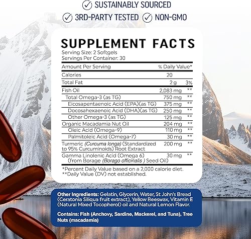 Miniatura 6 de Omega 3 6 9 + suplemento de curcumina de cúrcuma  Aceite de pescado EPA y DHA + cúrcuma de cúrcuma  Apoyo a la movilidad, cognitivo y salud cardíaca