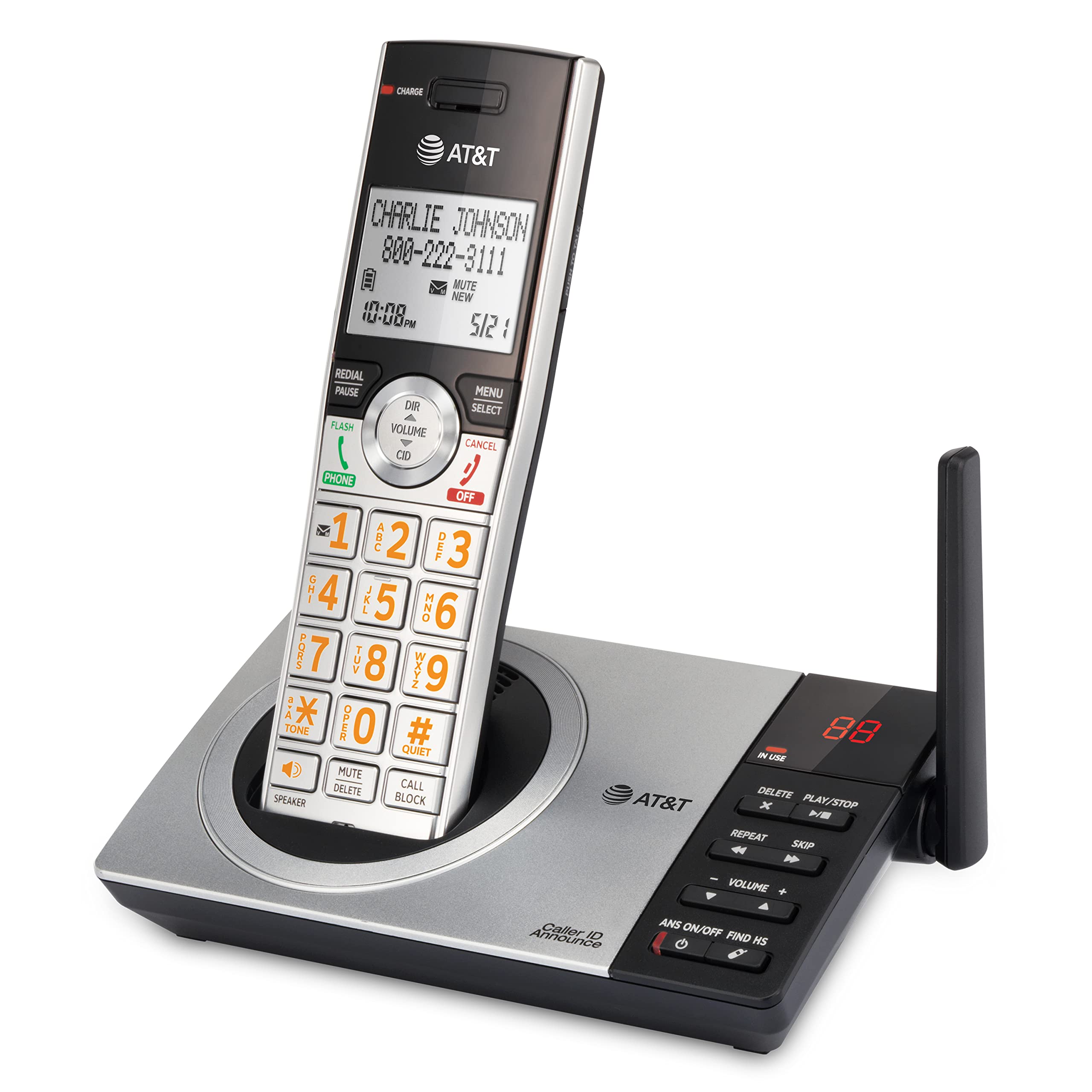 AT&T DECT 6.0 Expandable Cordless Phone with Answering System, Silver ...