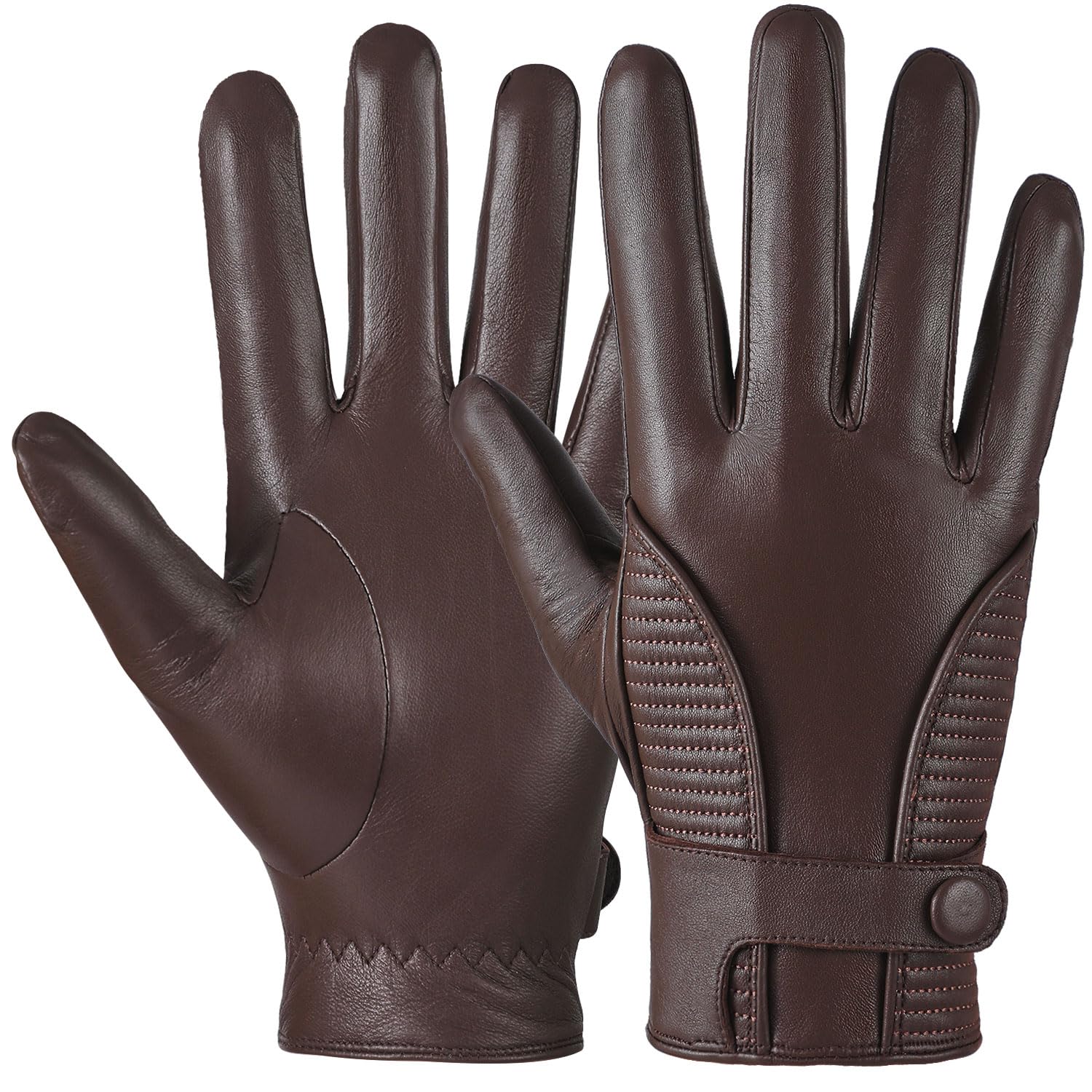 GSG SINCE 1998 Guantes Piel Hombre y Cuero – Piel de Oveja Sin Cromo, Compatibles con Pantalla Táctil, Guantes de Invierno para Conducir con Forro de Cachemira M16516