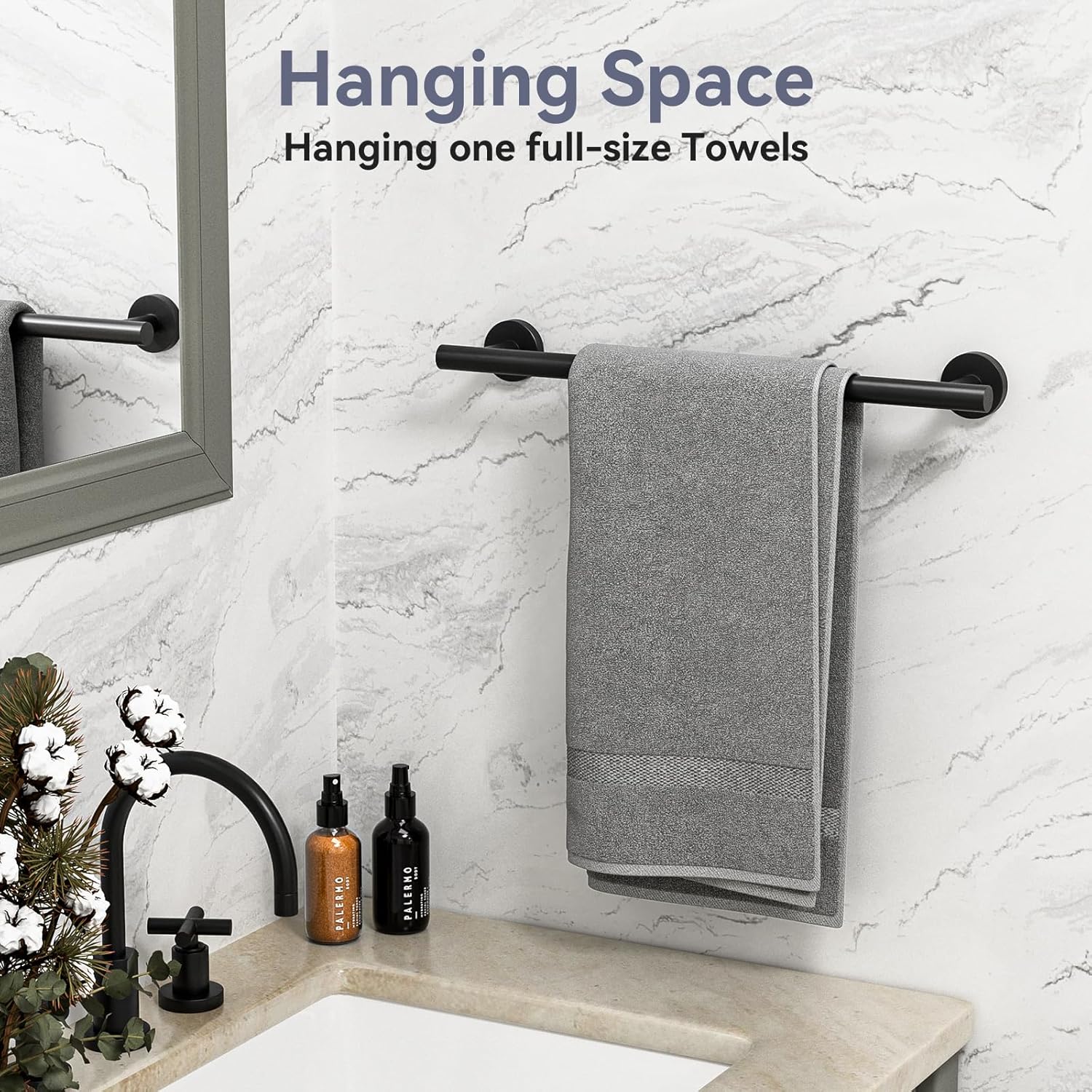 2 Pack Matte Black Towel Bar, 18 Inch Bathroom Towel Rack, Towel Holder Wall Mounted, Thicken SUS304 Stainless Steel Towel Rod Modern Home Decor (Total Length 20-Inch)