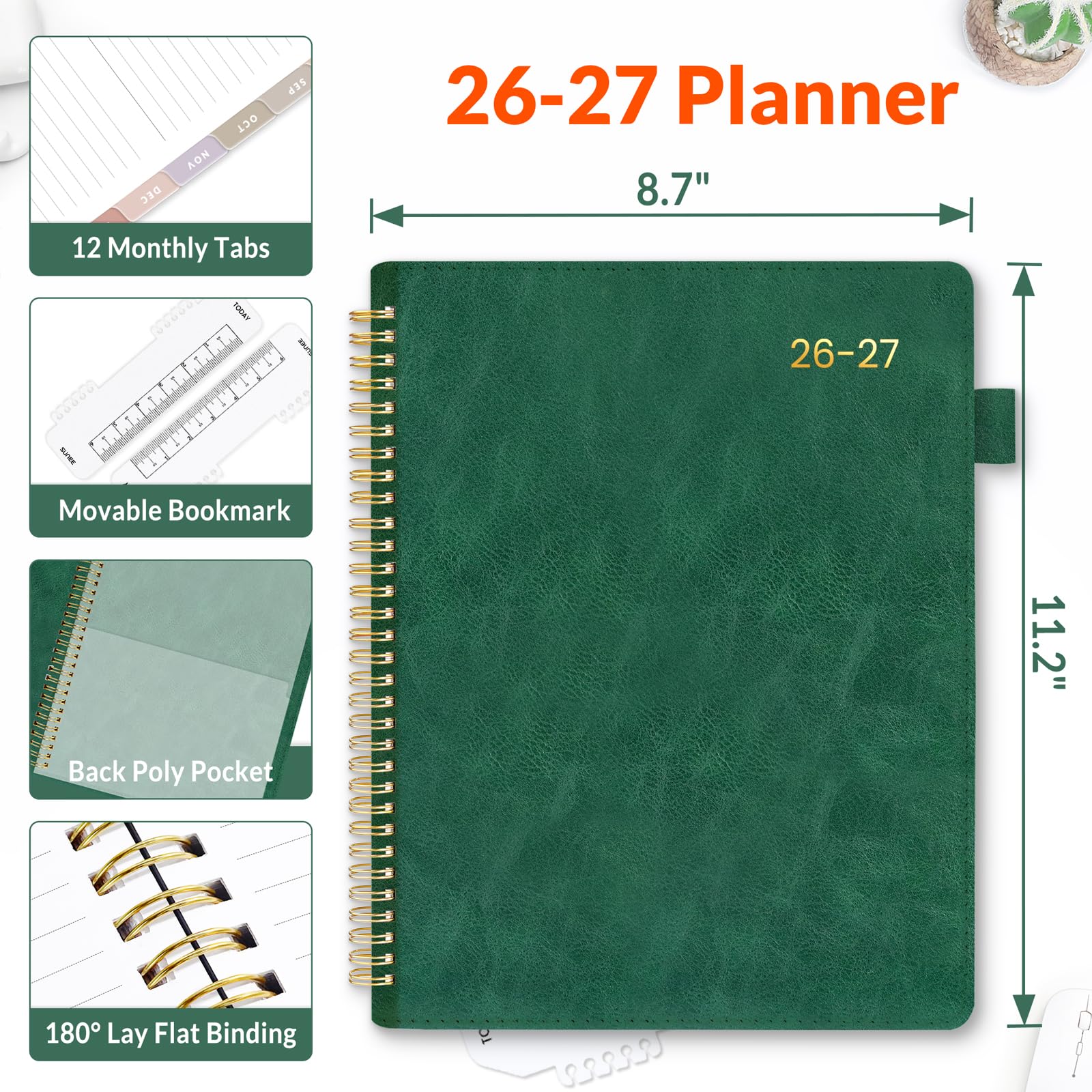 SUNEE Agenda semanal y mensual 2026-2027 de 9 x 11.2 pulgadas, 12 meses (julio de 2026 a junio de 2027), agenda de cubierta de cuero vegano, calendario académico, bolsillo, notas, pestaña mensual