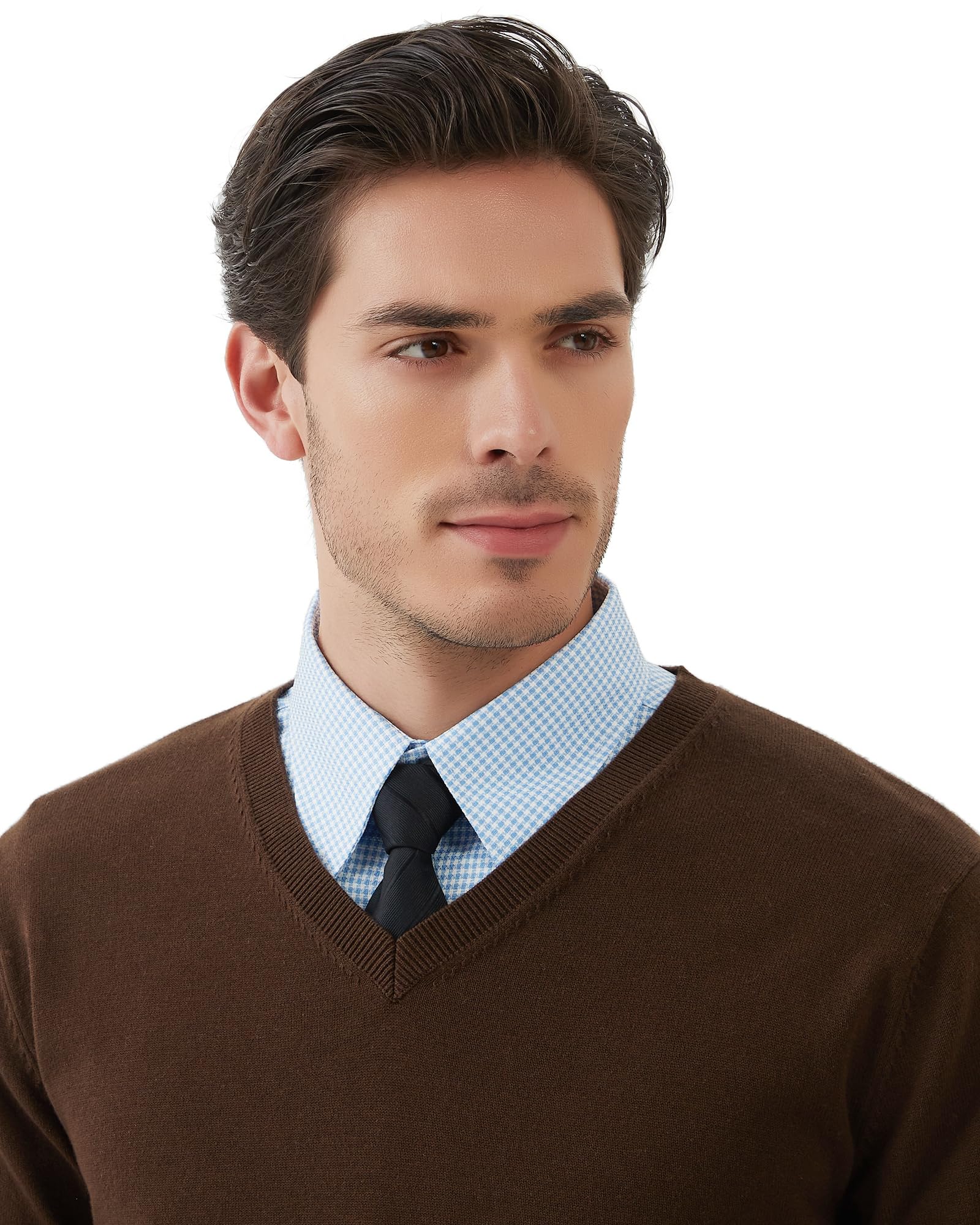 Kallspin Suéter de Cuello en V para Hombre Jersey de Punto de Manga Larga de Algodón Puro Ajuste Regular