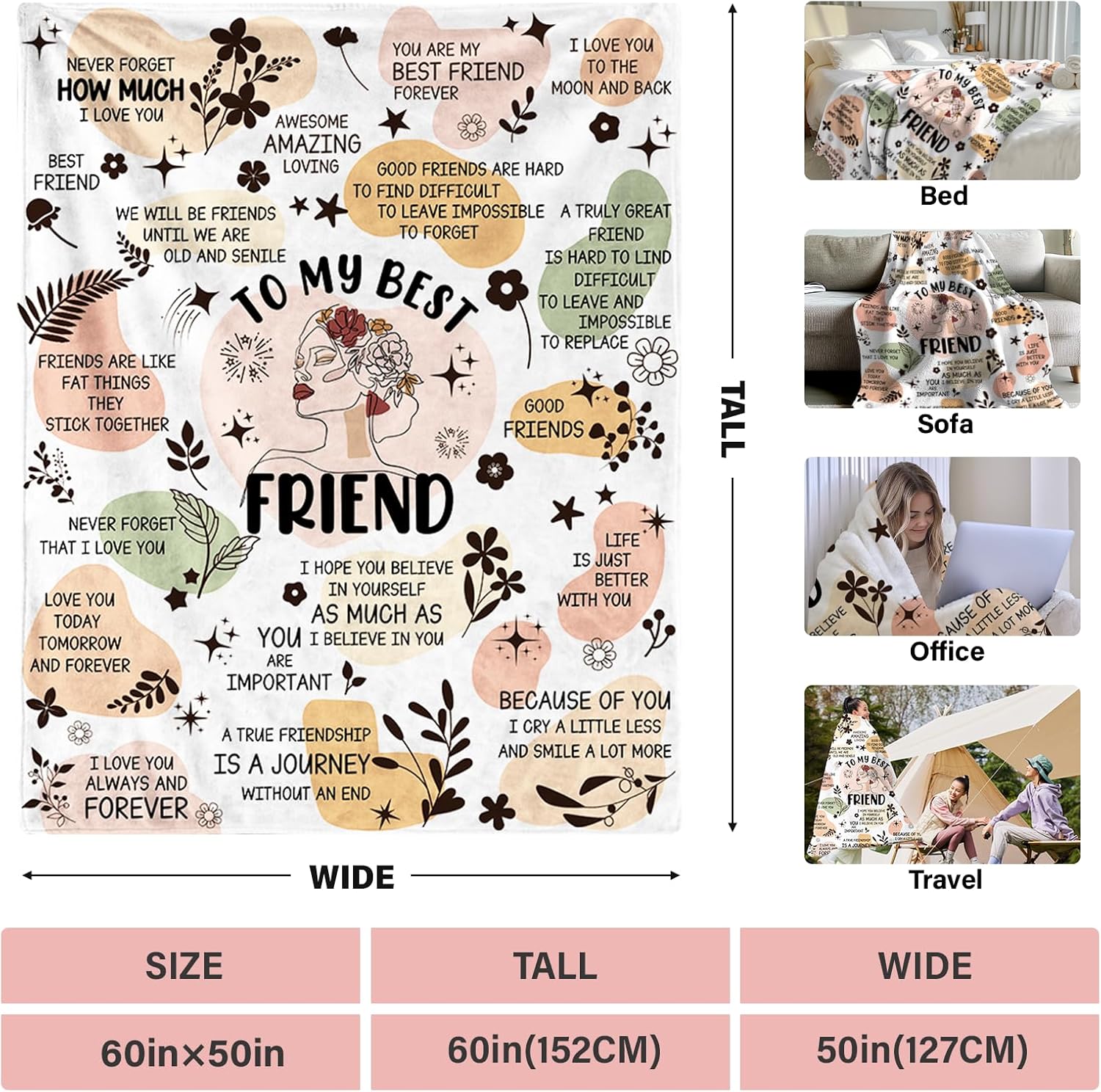 Best Friend Birthday Gift for Women, Bestie Blankets, Bestie Gifts Blanket for Women, Friendship Blankets Gift, Birthday Gifts for Long Distance Best Friend, Soul Sister Gift Ideas, 50"X60" - Image 6