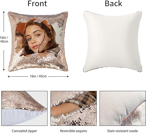 Miniatura 3 de Easycosy Fundas de almohada de lentejuelas personalizadas, funda de cojín reversible mágica personalizada con tu imagen, regalos personalizados
