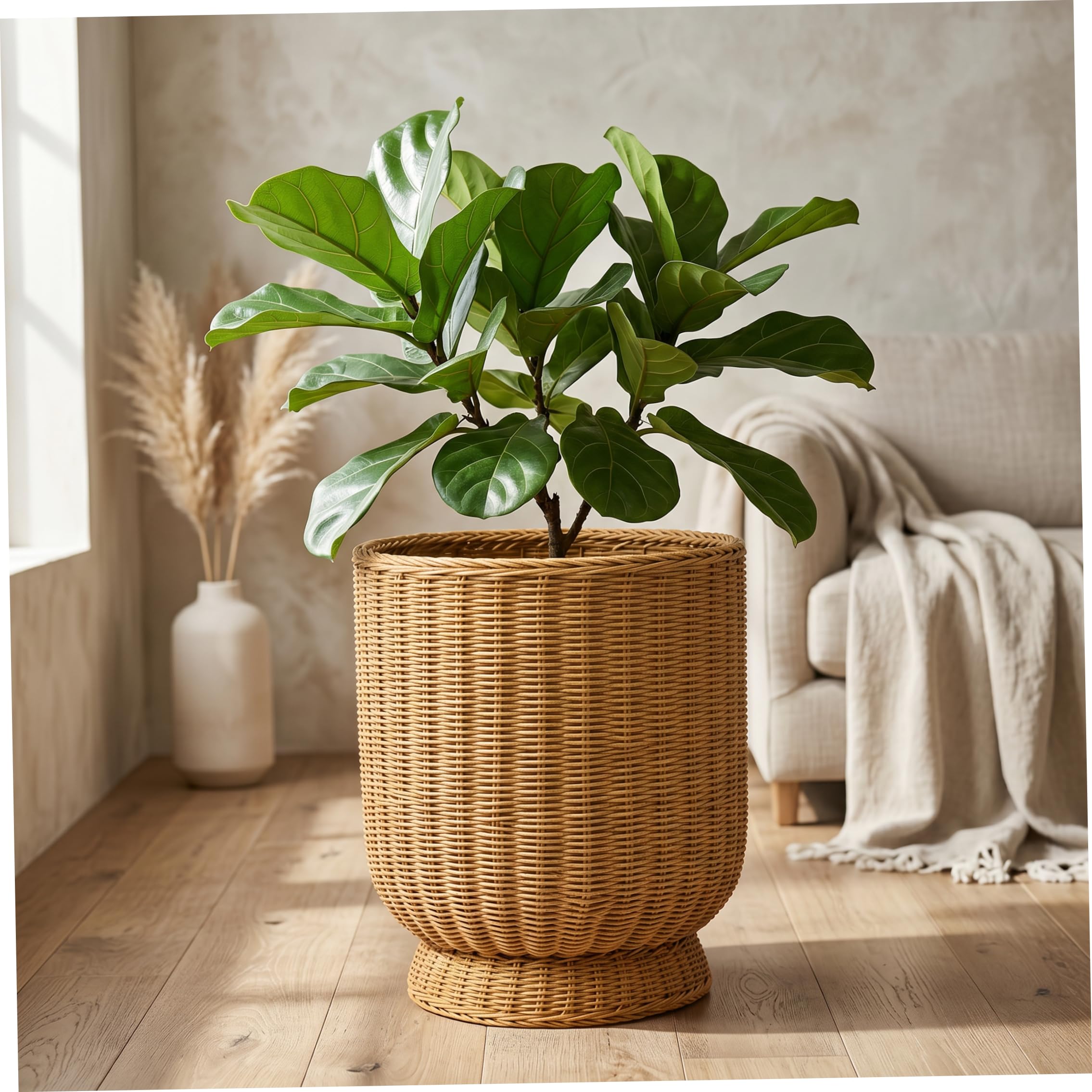 Wicker Planter, Handwoven Plant Basket Decorative Urn Planter Flower Holder for Indoor & Outdoor, Large, Rattan Vase, Wicker