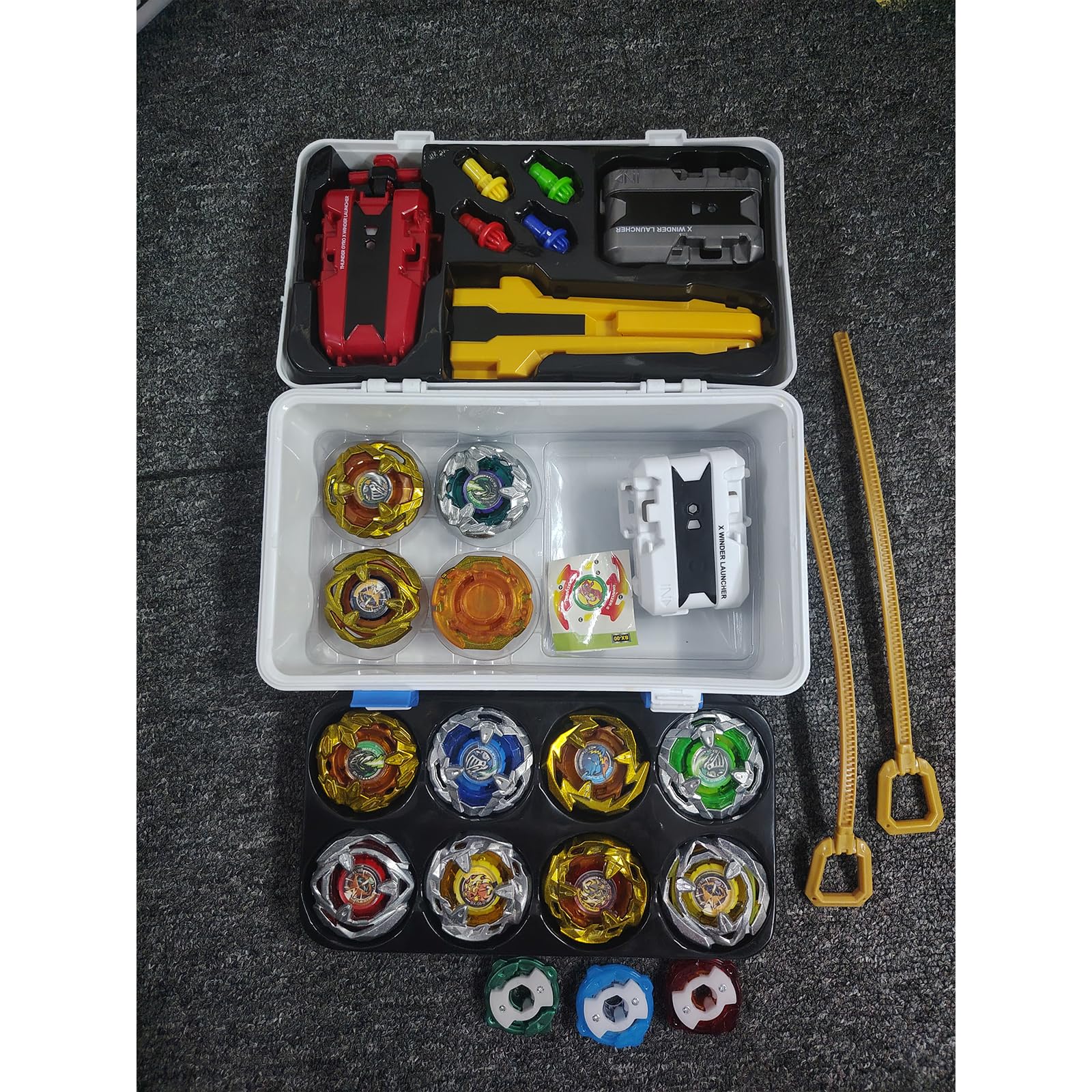 Battling Tops, 12 Kreisel, 3 Werfer, 1 Griff, 3 Mittelringe und 4 Basen, mit Aufbewahrungsbox, Geburtstagsgeschenk，BB