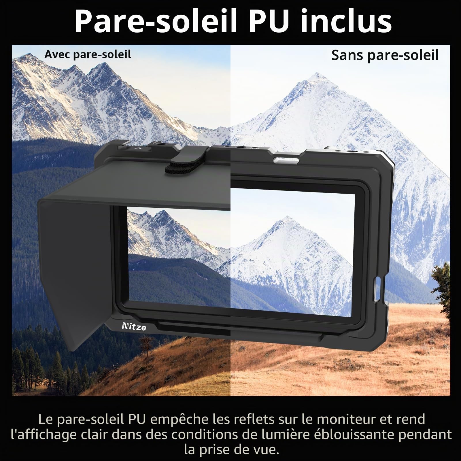 Nitze Shinobi 2 Cage pour Atomos Shinobi II/Shinobi Go, Cage pour Moniteur avec Pare-Soleil et Rail NATO - JT-A07B