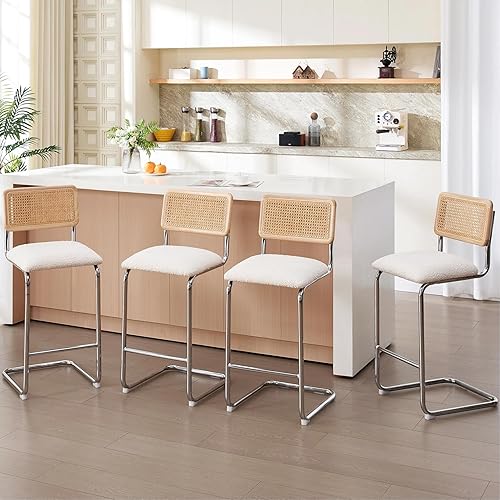 Miniatura 29 de Zesthouse Juego de 2 taburetes de bar de ratán natural, 26 pulgadas, modernas, bohemias, de altura de mostrador, con respaldo de madera maciza,