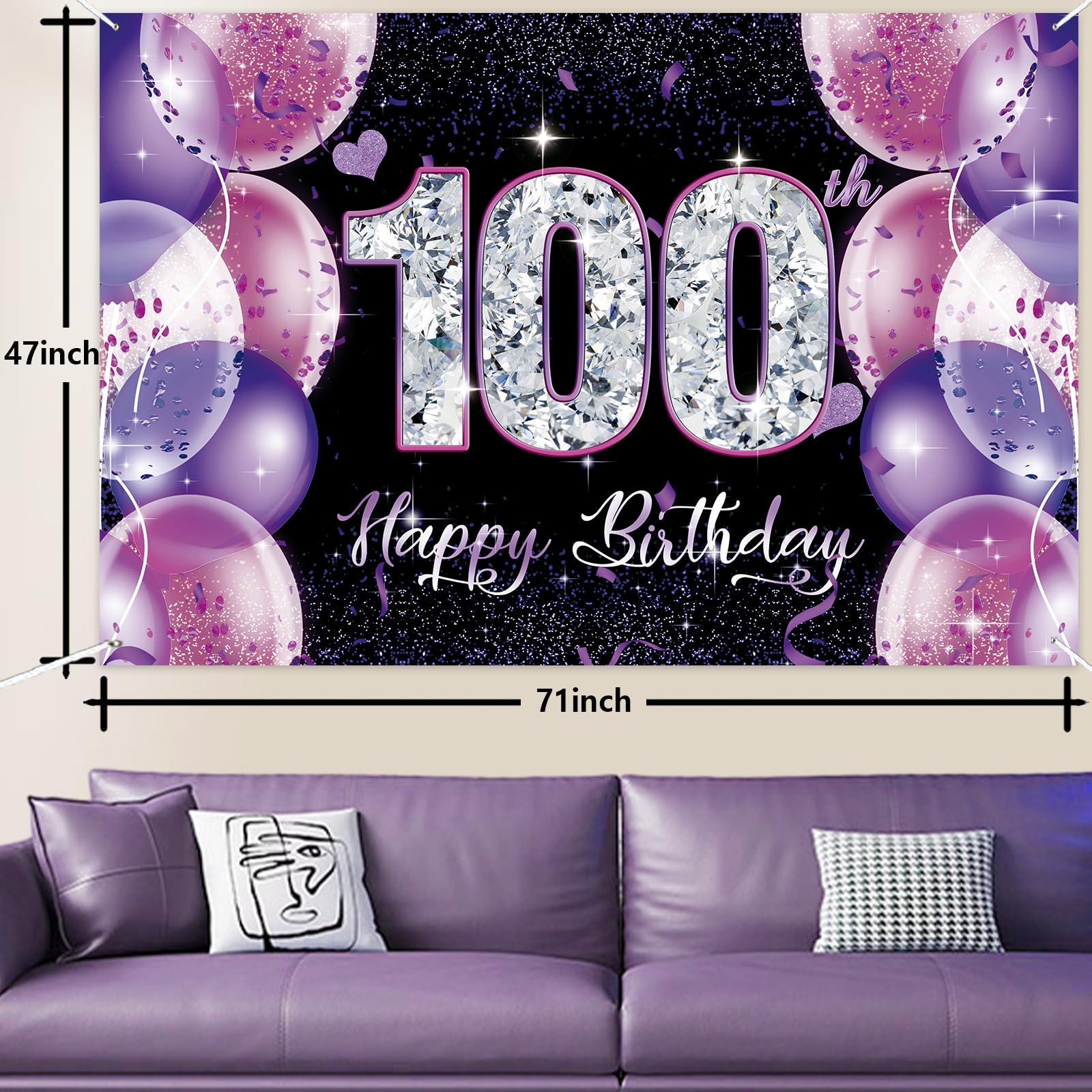 LASKYER Happy 14th Birthday Banner - Large 78x47 Inch Backdrop For Party Decorations (Gold, Includes Rope) - View #7