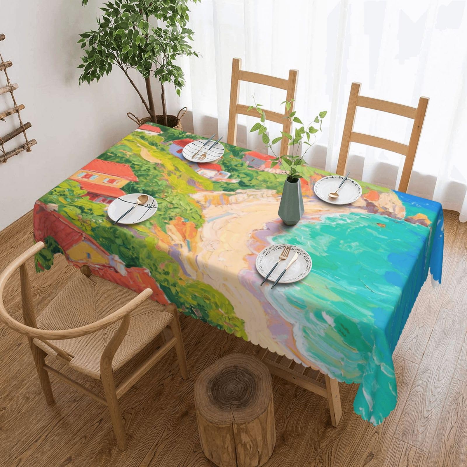 FekiLoot Rectangle Tablecloth 54 X 72 Inch, Classic Stain ‎Resistant Table Cloth Reusable Washable Table Cover Seaside Town Tabletop Decor for Kitchen Dining Party Indoor Outdoor Use
