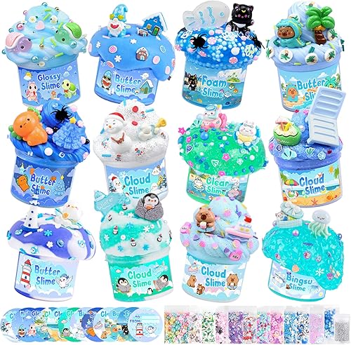 Miniatura 10 de Paquete de 6 slimes, kit de slime azul, slime de nube de mantequilla para niños y niñas de 8 a 12 años, juguetes para niñas y niños, obsequios