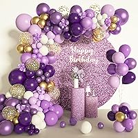 Vista 1 de Amandir 150 globos morados con diseño de arco de guirnalda, globos de látex confeti de color morado claro, dorado y blanco, globos metálicos