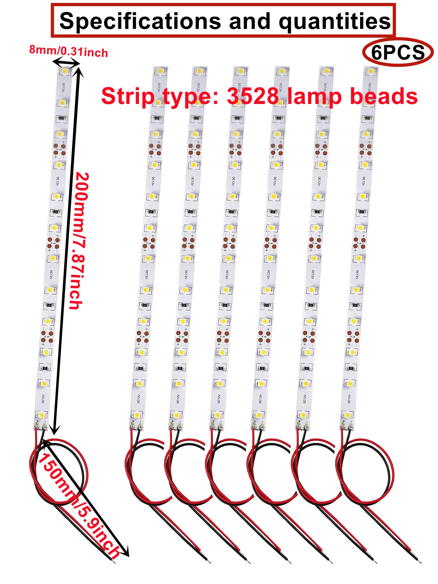 HUAZIZ 6 Pezzi Precablato Bianco Caldo Striscia Led 3528 SMD 12- LED Luce Autoadesiva 12 V ~ 18 V 35CM per il modello treno layout led per modellismo