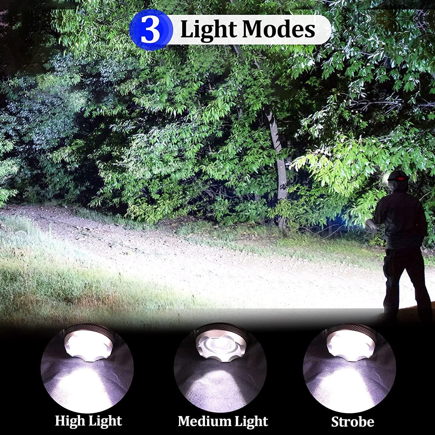 Lampe frontale rechargeable par USB, lampe frontale LED super lumineuse 8000 lumens avec 3 modes, zoomable, étanche, outils à main pour camping/course/pêche/vélo/randonnée [Classe énergétique A++]