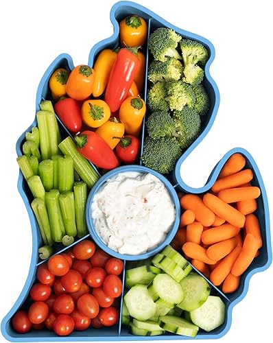 Kolorae Michigan - Bandeja para servir Bandeja única de 7 compartimentos para aperitivos con taza de aderezo. Ideal para almacenar alimentos
