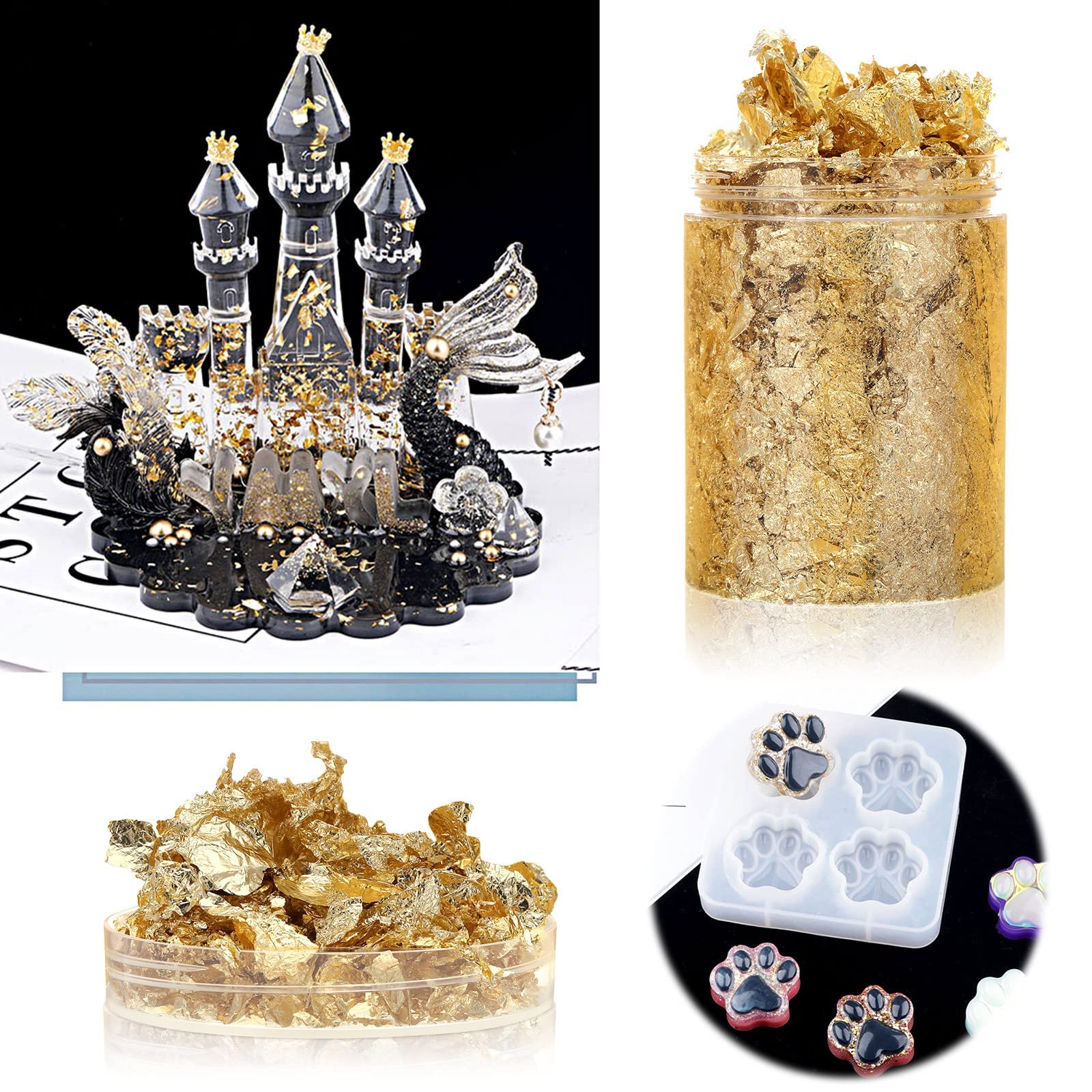 Jushion Blattgold Flocken 3x30ml - Gold, Silber, Roségold Für DIY