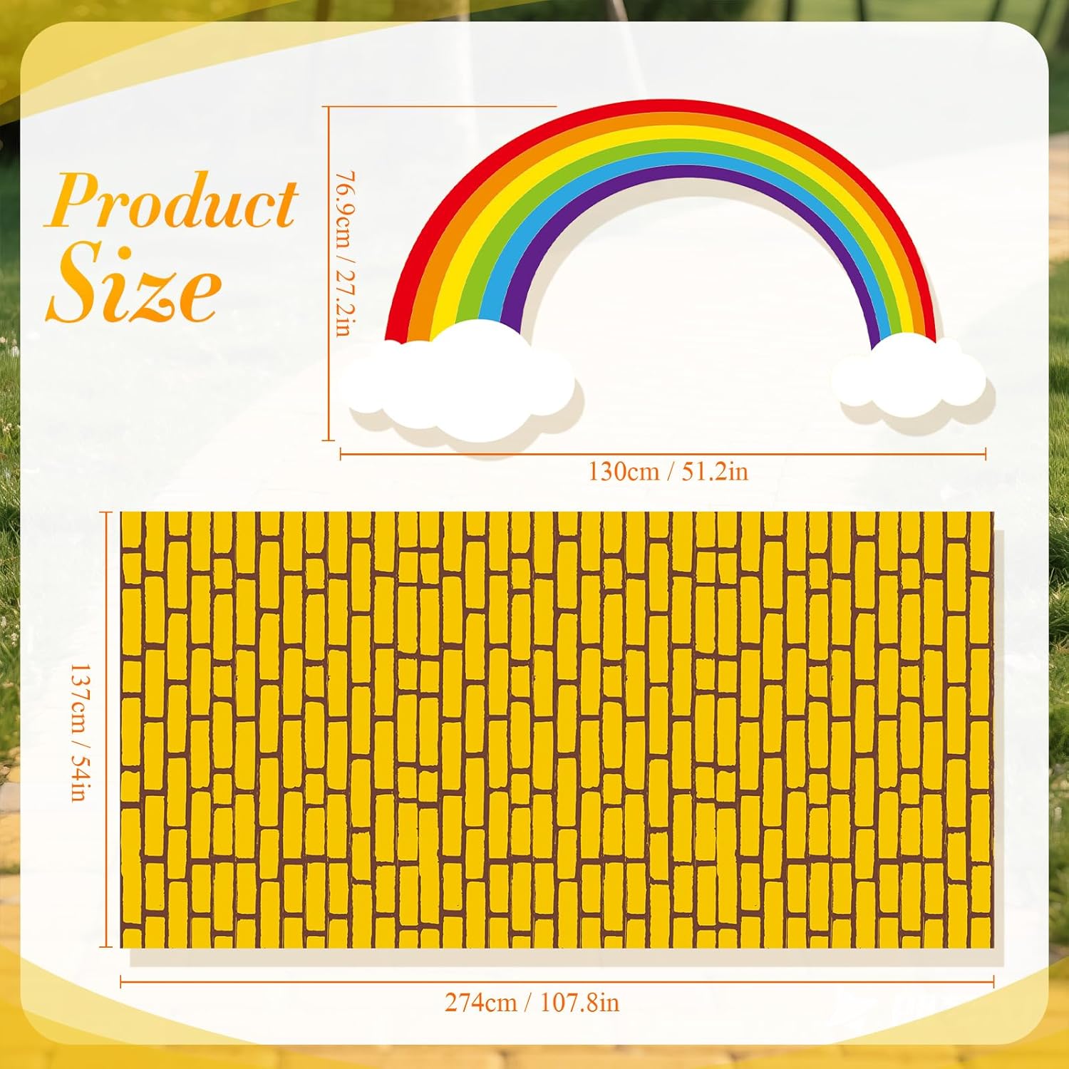 Nuanchu 3ピース 4.5 x 9フィート イエロー レンガ フロアランナー レインボーダンボール イエローレンガ 壁 背景