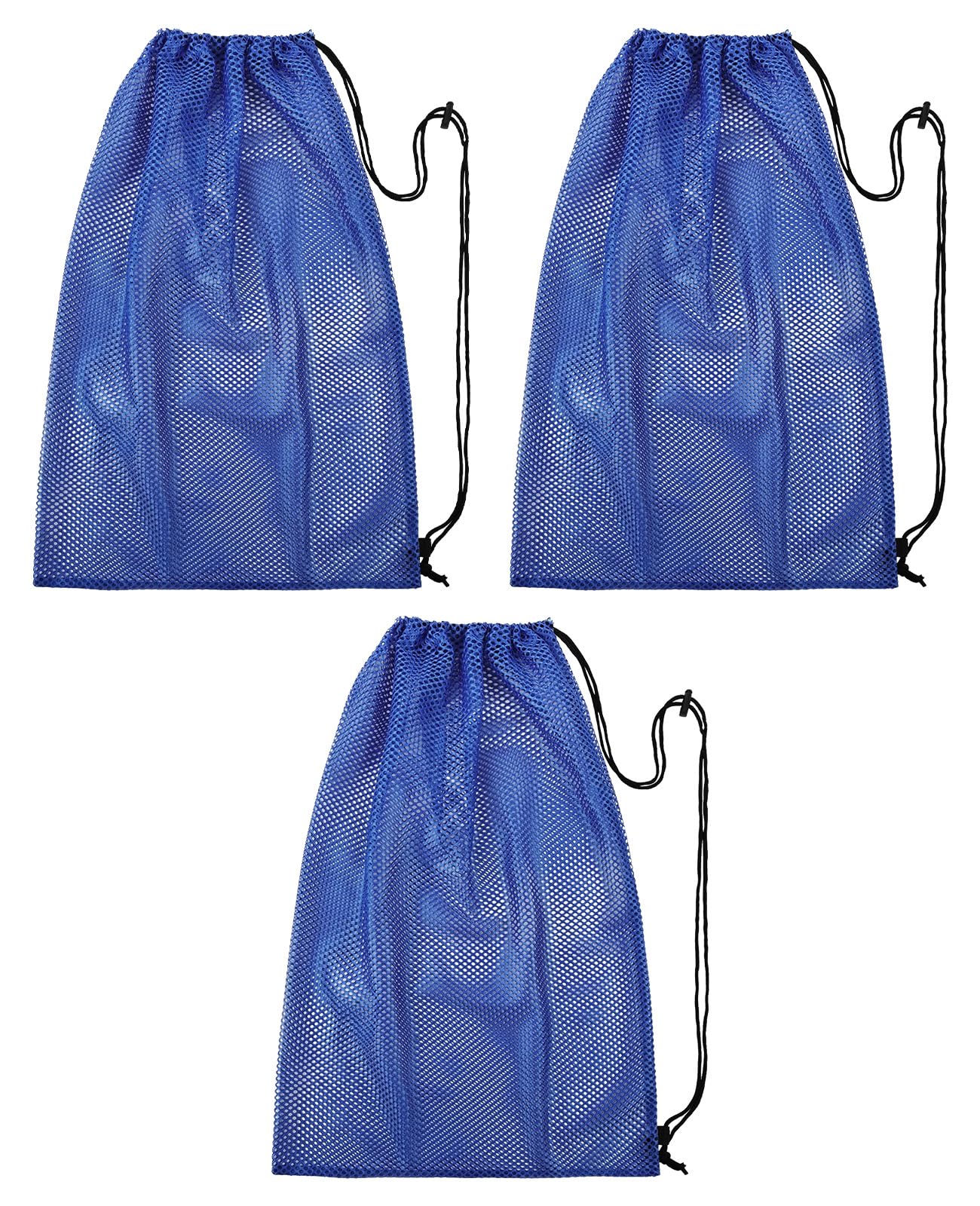 Thhiit 3 Pcs Mesh Drawstring Bag, 48 X 68cm Large Blue Net Storage Ball Bags for Football Swimming Tennis Golf