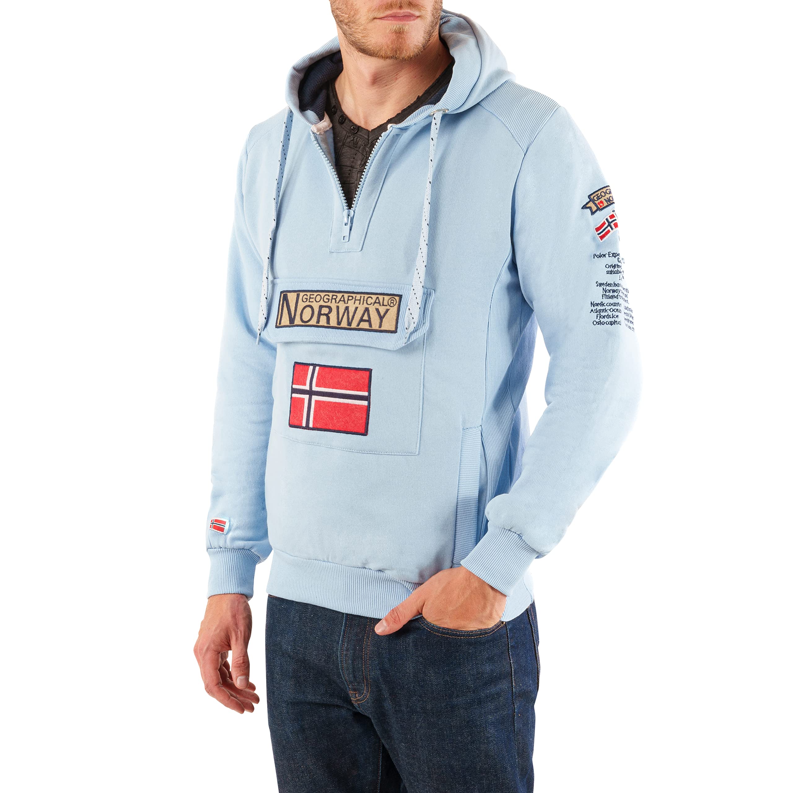 Geographical Norway Men's Sky Blue Gymclass Hooded Sweatshirt - Blue - XX-Large