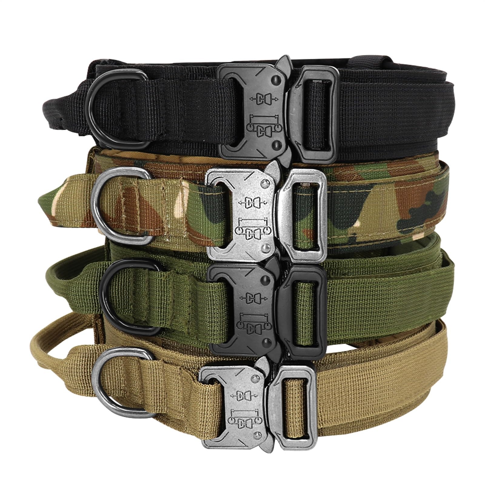 Correa retráctil para Perros, Collar táctico for Perros, Ajustable, de Nailon, Estilo Militar, for medianos y Grandes(Black Set,M)