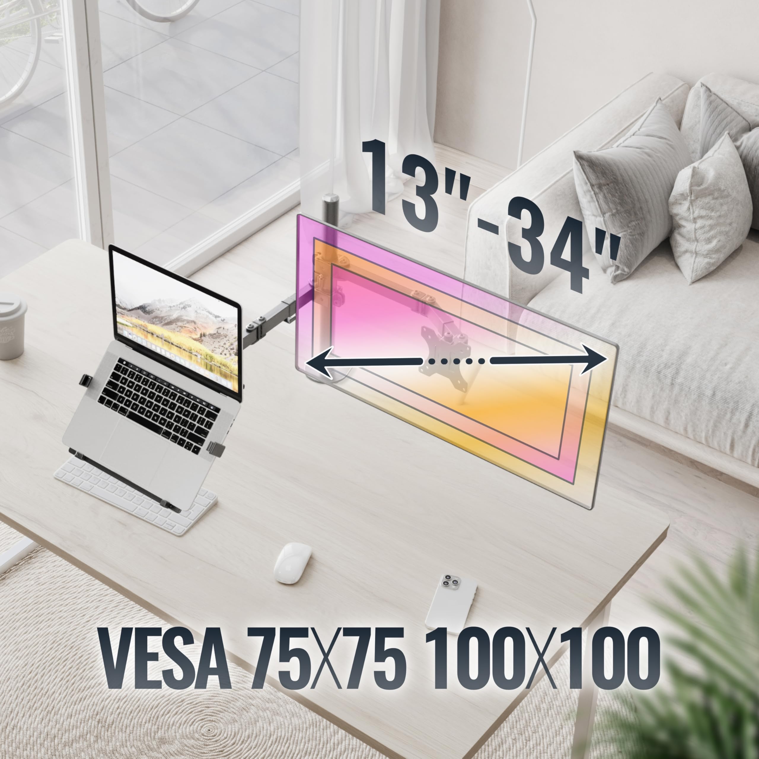 Ricoo Monitor Halterung 1 Monitor TS7111 Monitorhalterung mit -Ablage Monitorhalter für 13–34 Zoll höhenverstellbarer Monitorarm zur Tischmontage VESA 75x75 / VESA 100x100 – Bild 5