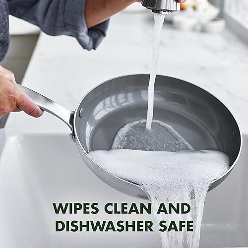 Miniatura 7 de GreenPan Chatham - Juego de 3 sartenes de acero inoxidable de tres capas, 8, 9.5, 11 pulgadas, sin PFAS, inducción, revestimiento antiadherente de