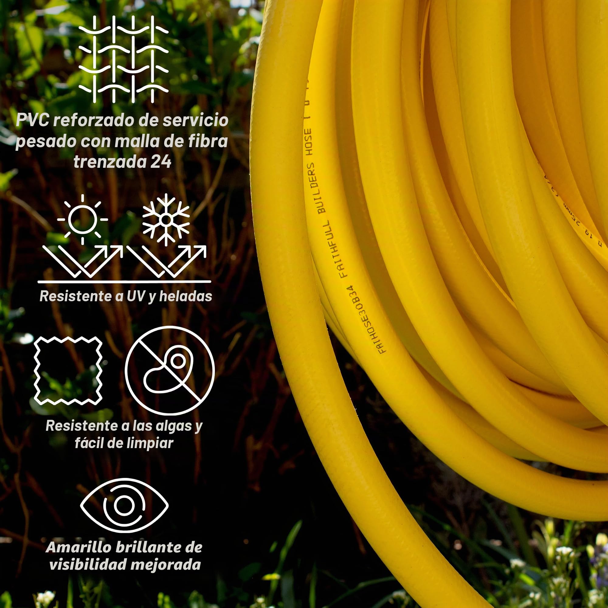Faithfull Heavy-Duty Reinforced PVC Builders Hose 30M 19 mm (3/4 Inch) Diameter, yellow