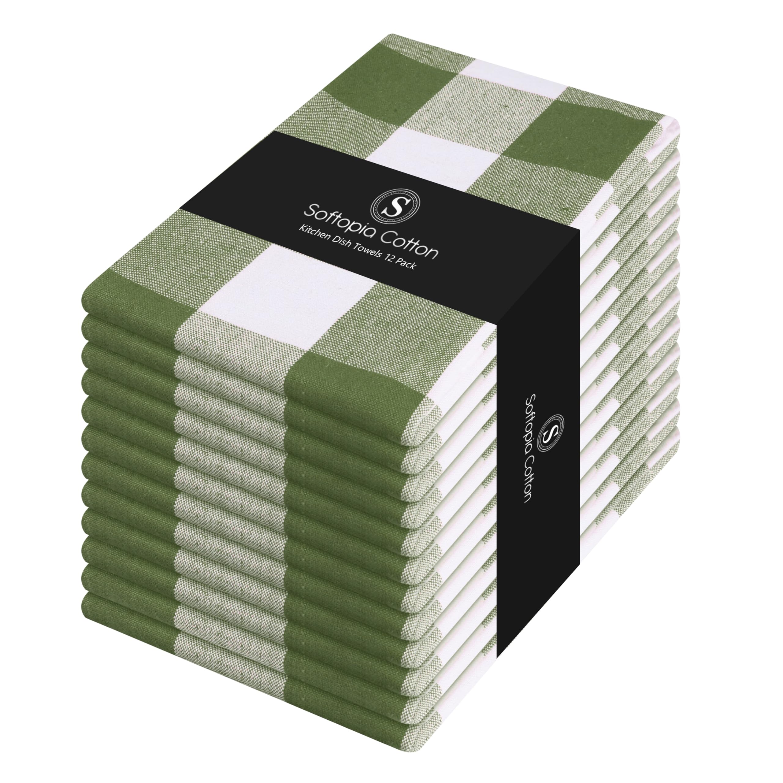 Mint Green and White 12 Pack Buffalo Check Kitchen Towels, 16x26 Inches, 100% Cotton Dish Cloths, Reusable Hand Towels for Drying Glassware, Cleaning Spills, Farmhouse Plaid Towel