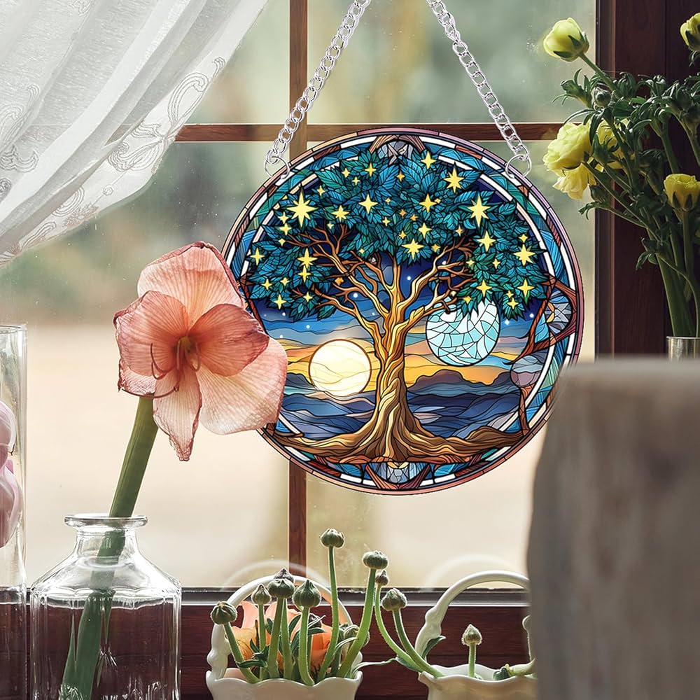 ステンドグラス】惑星のサンキャッチャーとオリーブのリース