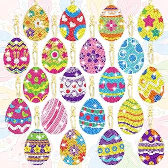 20Pcs Easter Diamond Painting Keychains with Tools Egg Diamond Painting Art Keychain for Decoration DIY Crafts