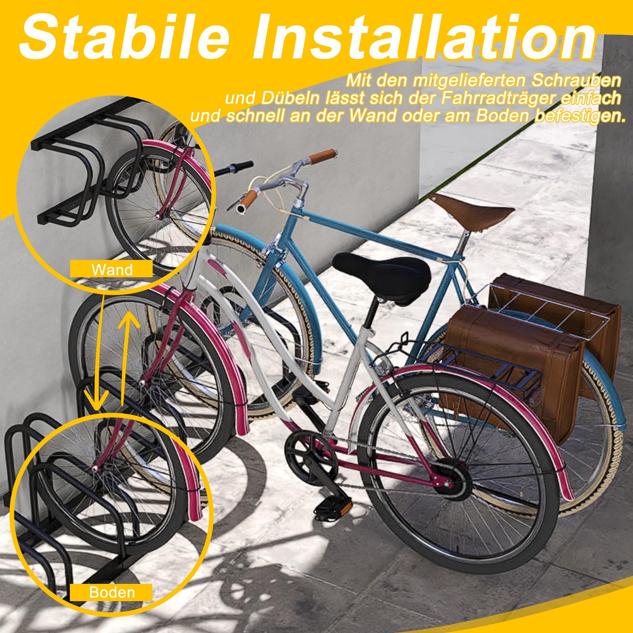 Aufun Supporto per bicicletta in acciaio legato con viti, per garage, bicicletta (per 8 biciclette, nero)